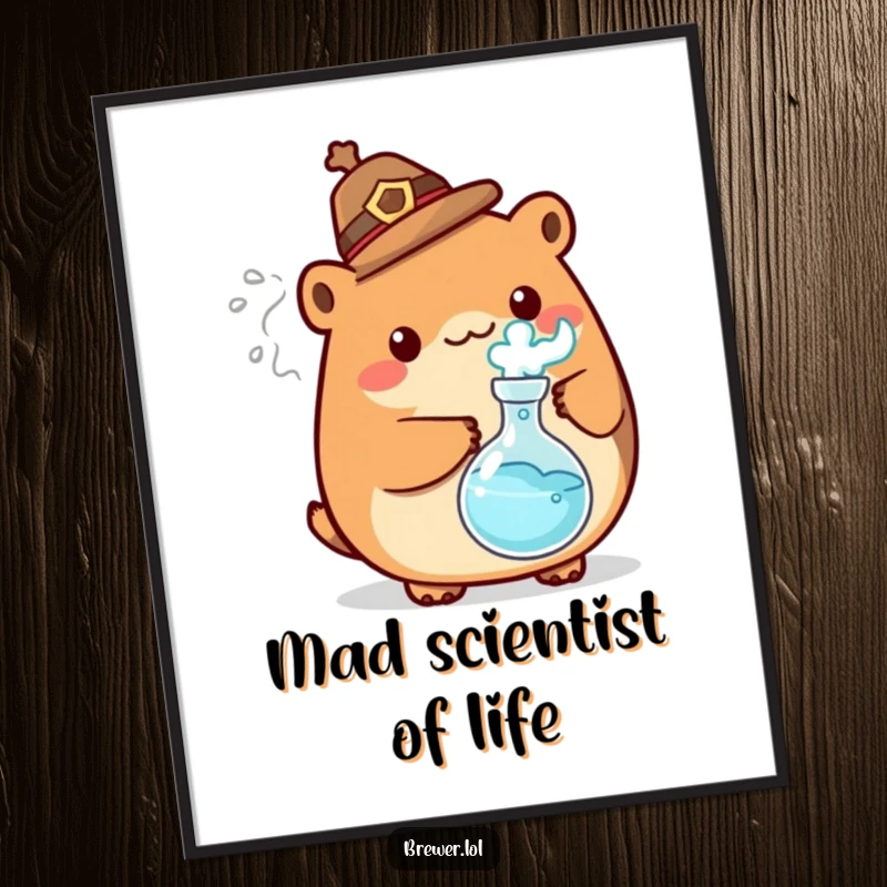 Funny Free Printable Wall Art: Mad scientist animal brews a potion, creating humorous, downloadable decor for any room.