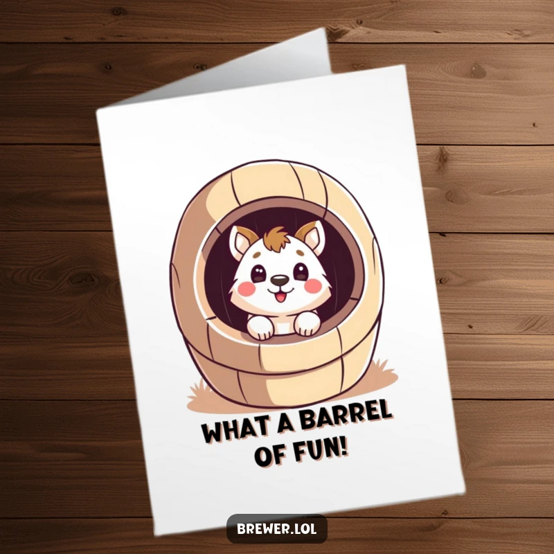Free Printable Congrats Card: Playful animal peeks out of a barrel, surprised, offering a humorous downloadable celebration.